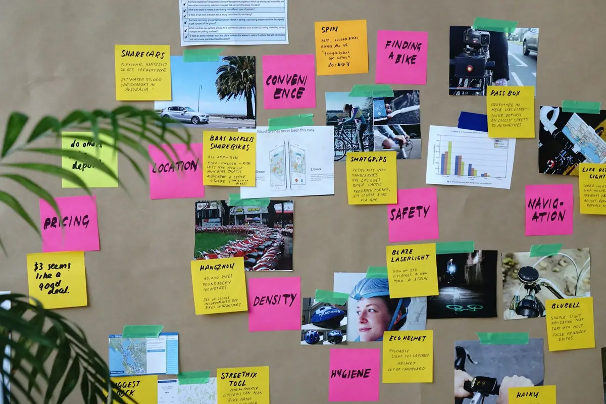 Colourful notes arranged on a board for a discussion